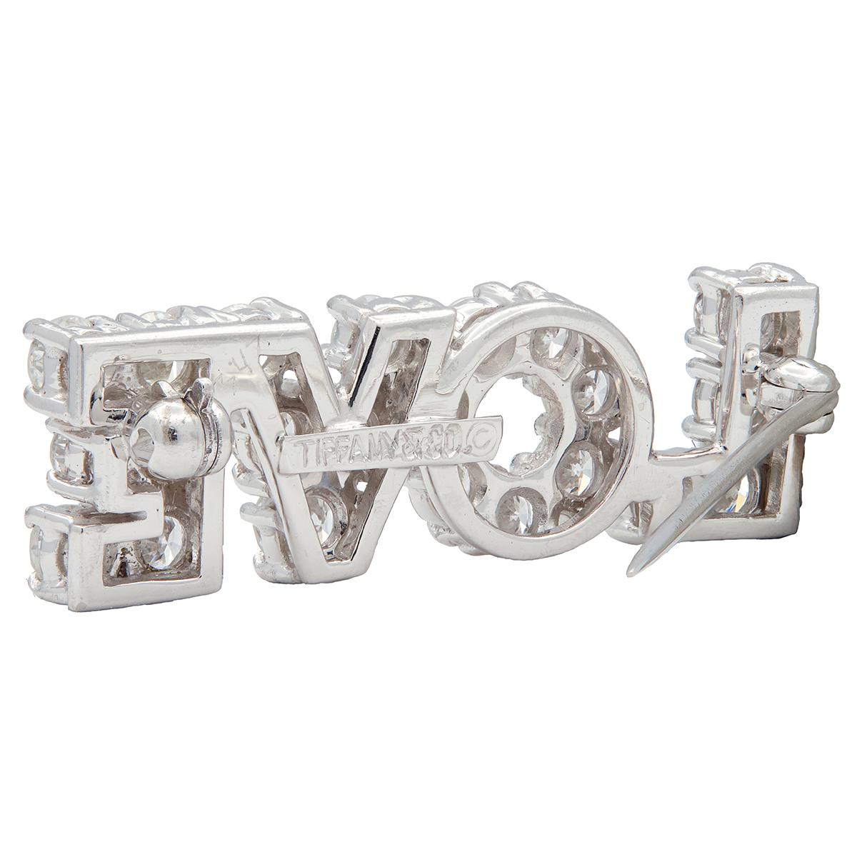 Tiffany & Co. 1970's 2.16 CTW Diamond Platinum Vintage Love Brooch