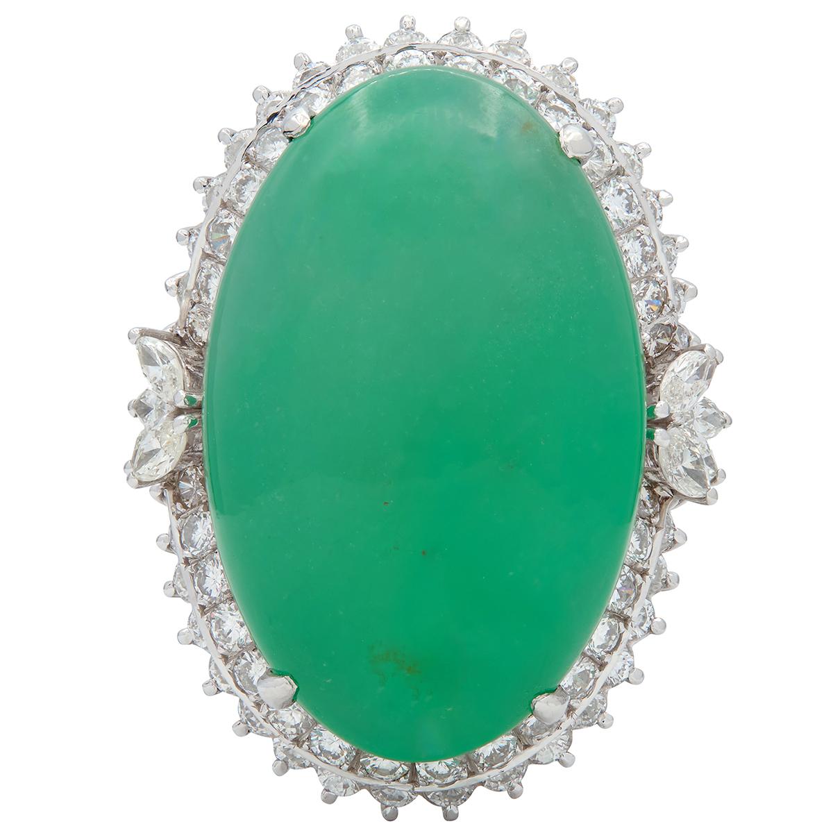 4.40 CTW Type A Jade Diamond 18K White Gold Vintage Inspired Cocktail Ring GIA