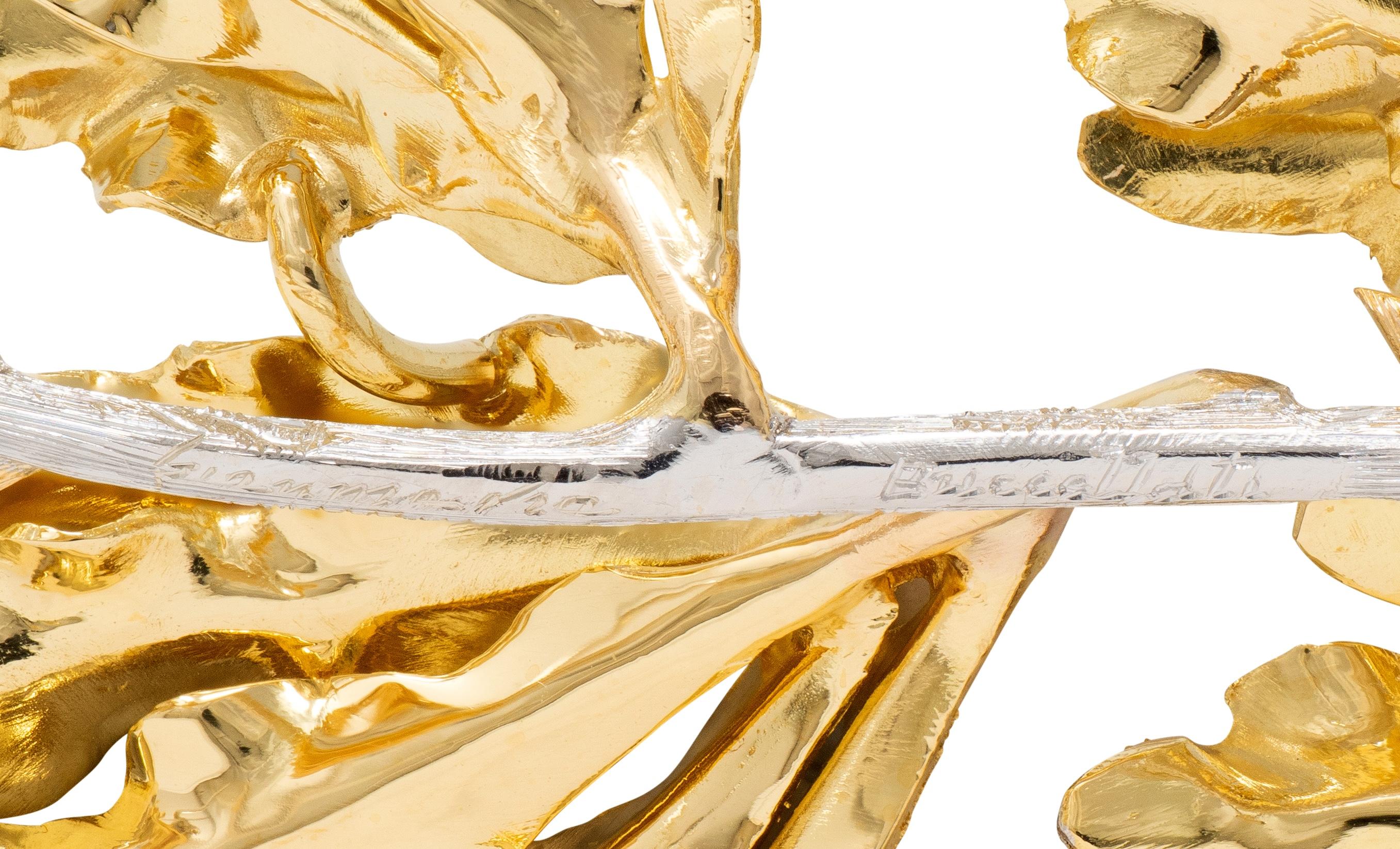 Gianmaria Buccellati 1970's 18 Karat Two-Tone Gold Vintage Oak Branch Brooch