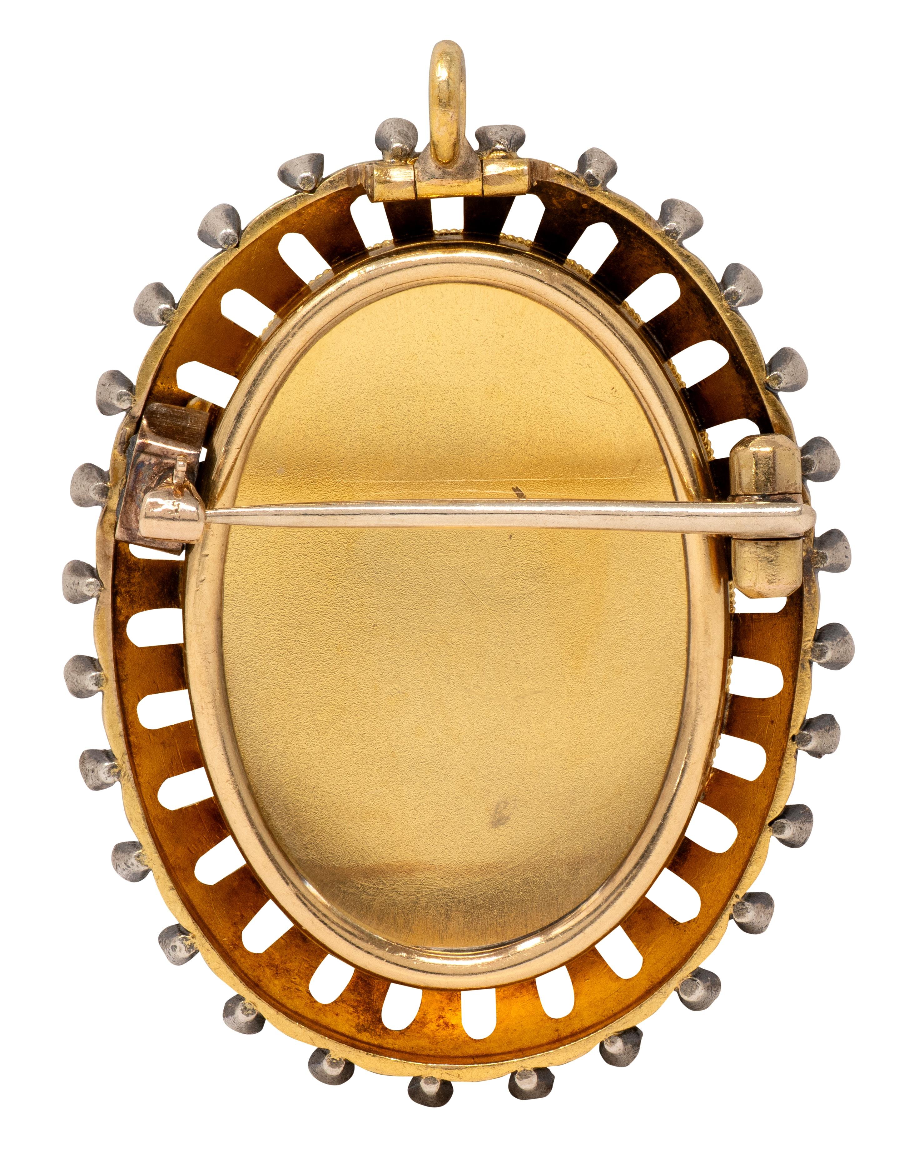 Victorian Diamond Enamel 18K Antique Psyche Portrait Locket Pendant Brooch