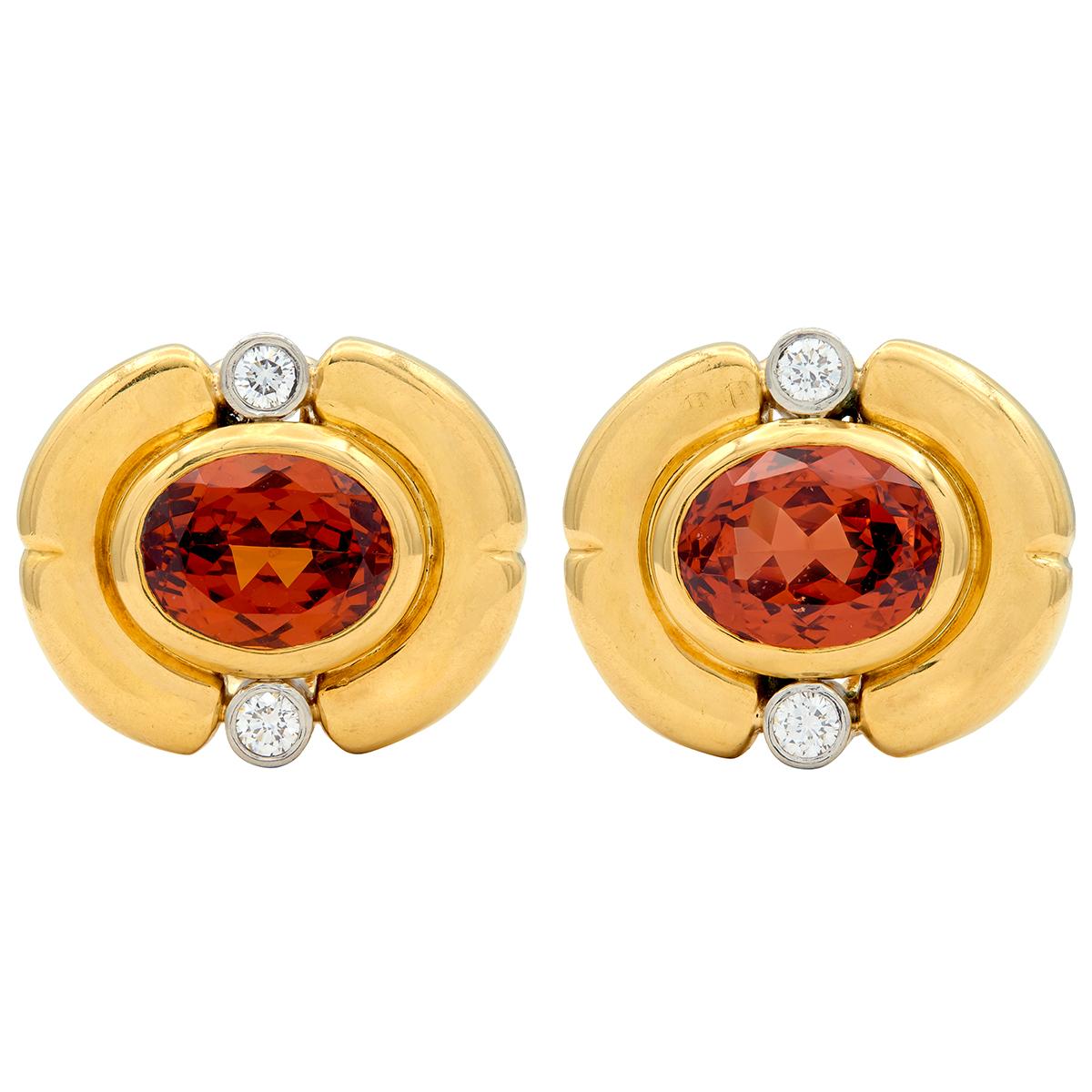 Tiffany & Co. 1985 Garnet Diamond Platinum 18K Gold Vintage Ear-Clip Earrings