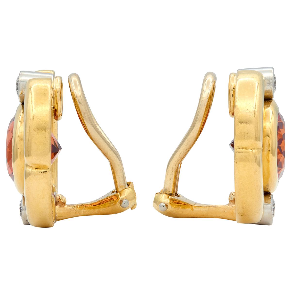 Tiffany & Co. 1985 Garnet Diamond Platinum 18K Gold Vintage Ear-Clip Earrings