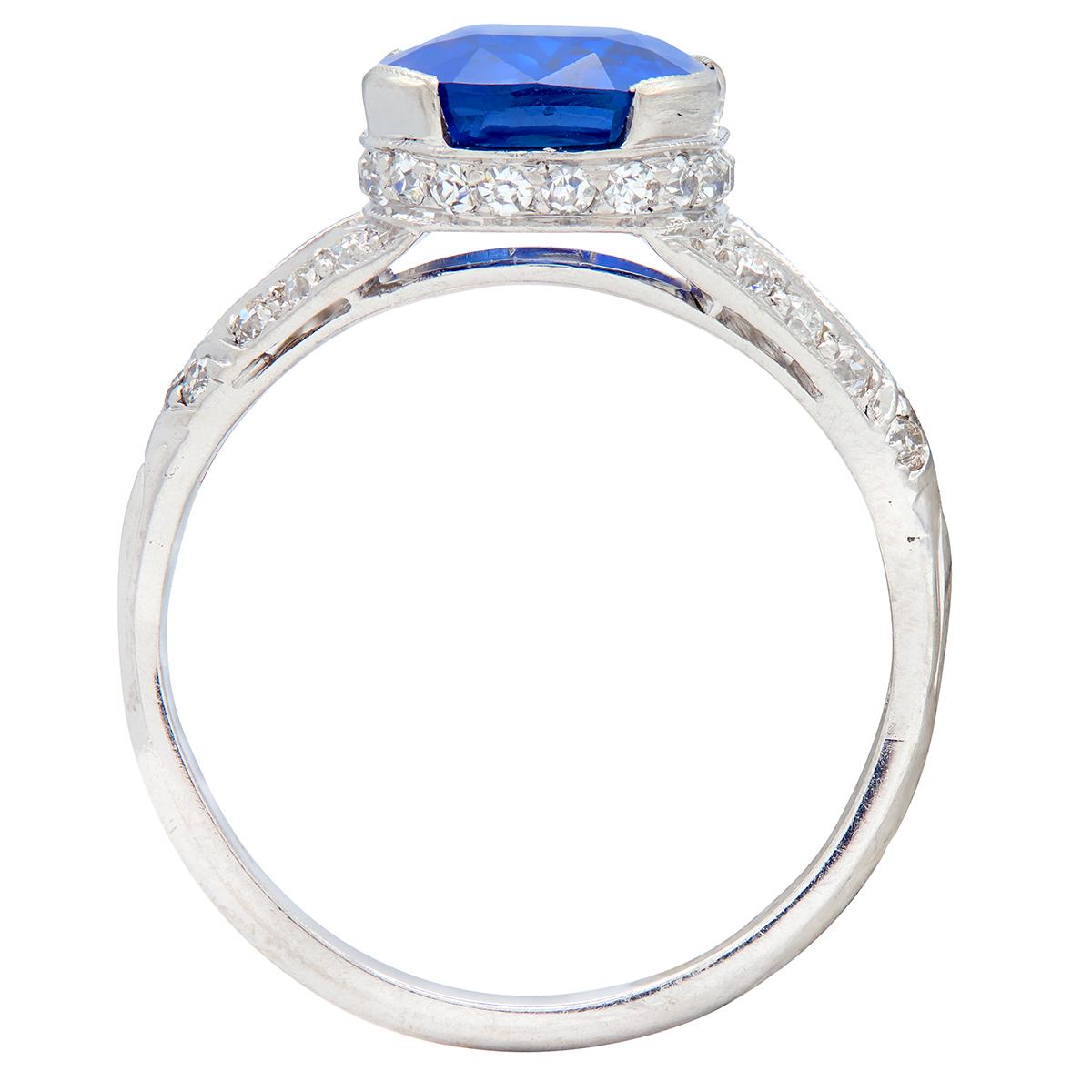 Contemporary 3.55 CTW No Heat Burma Sapphire Diamond Platinum Ring AGL