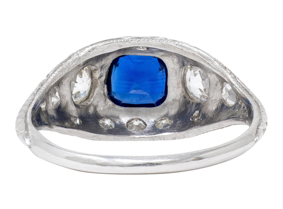 Edwardian 1.98 CTW No Heat Sapphire Diamond Platinum Antique Foliate Ring GIA