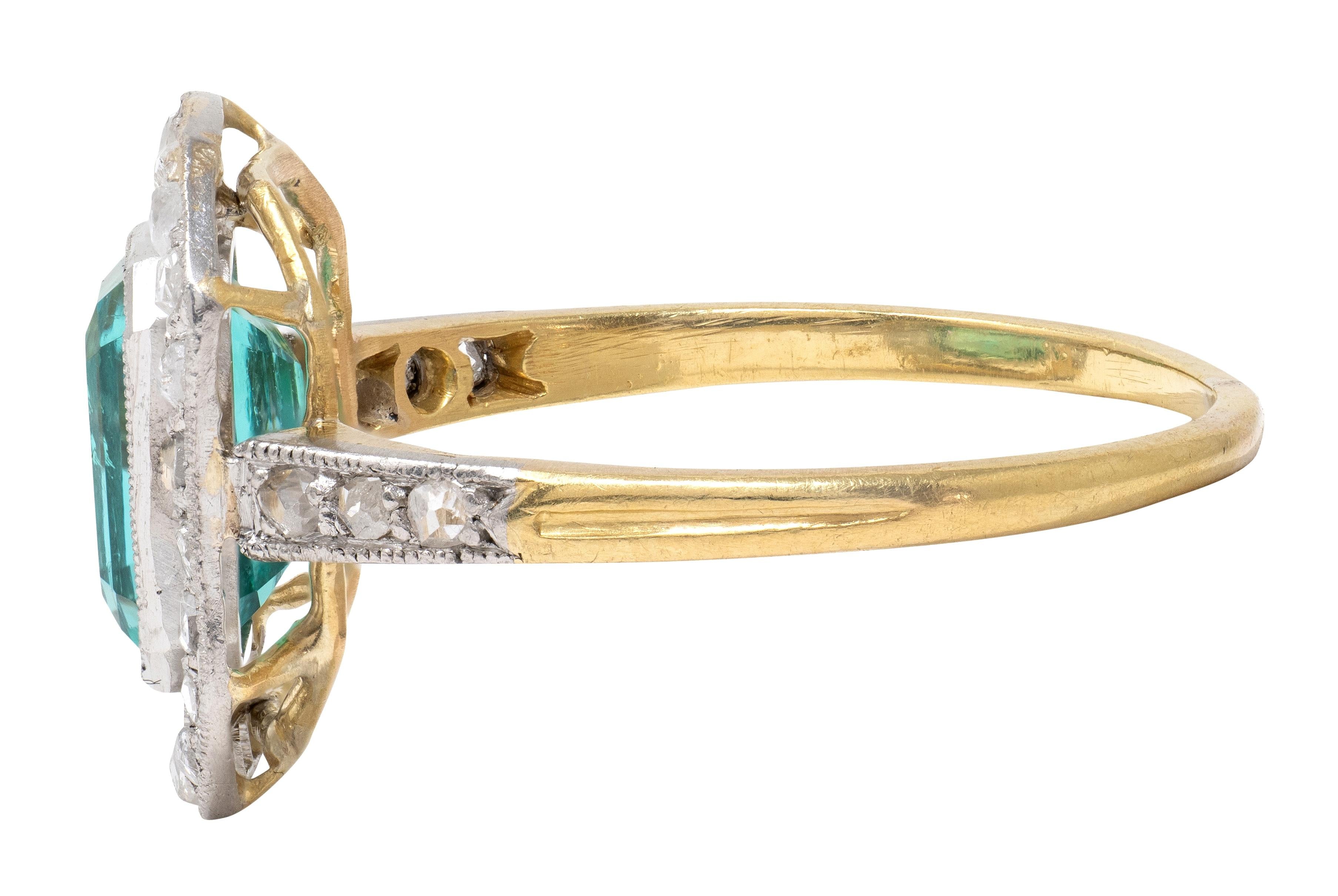 Art Deco 1.67 CTW Colombian Emerald Diamond Platinum 18K Gold Antique Ring GIA