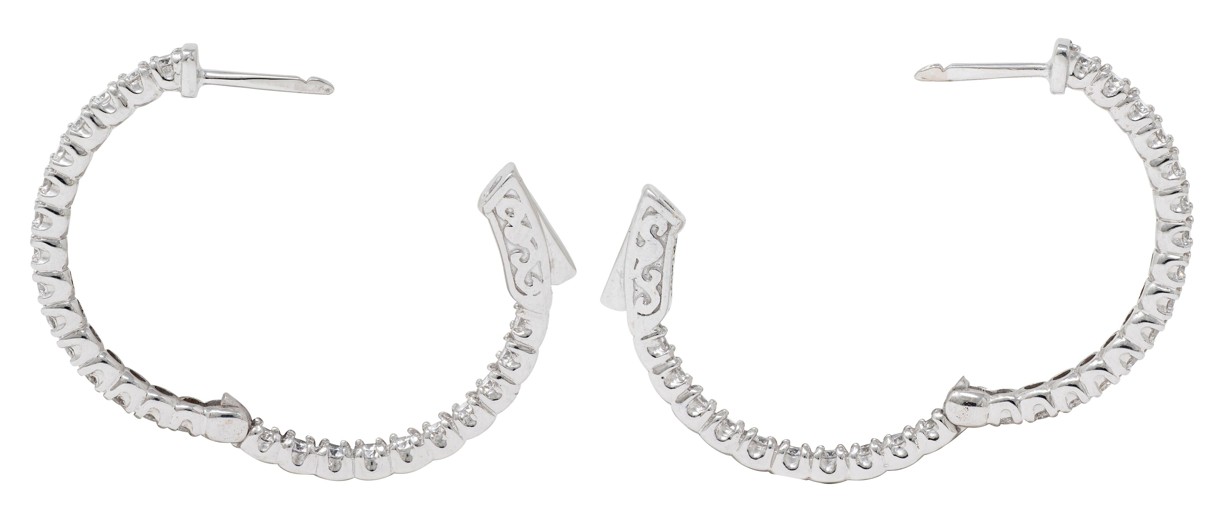 Contemporary 1.50 CTW Diamond 14K Gold Inside Outside 27 MM Hoop Earrings