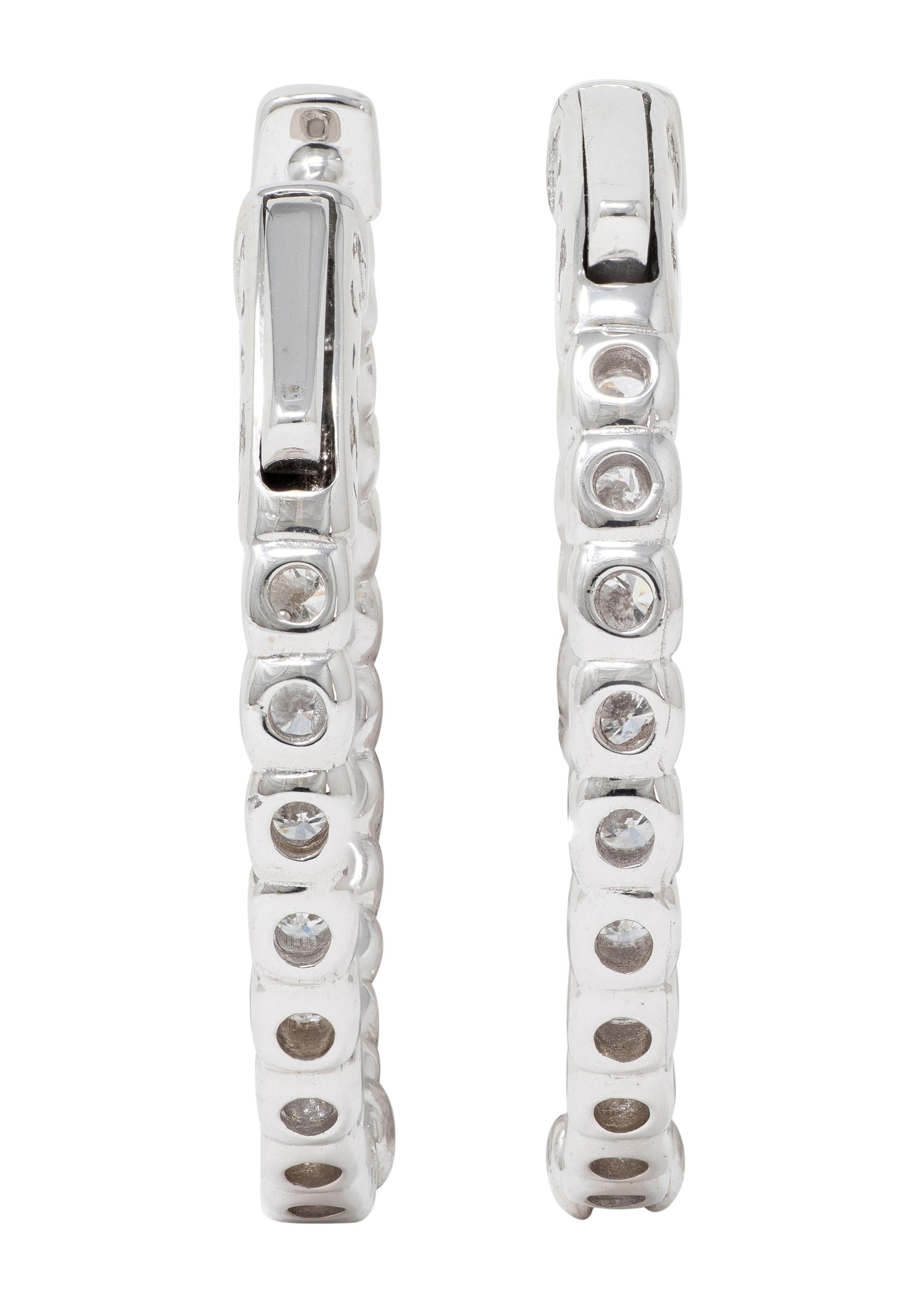 Contemporary 1.50 CTW Diamond 14K Gold Inside Outside 27 MM Hoop Earrings
