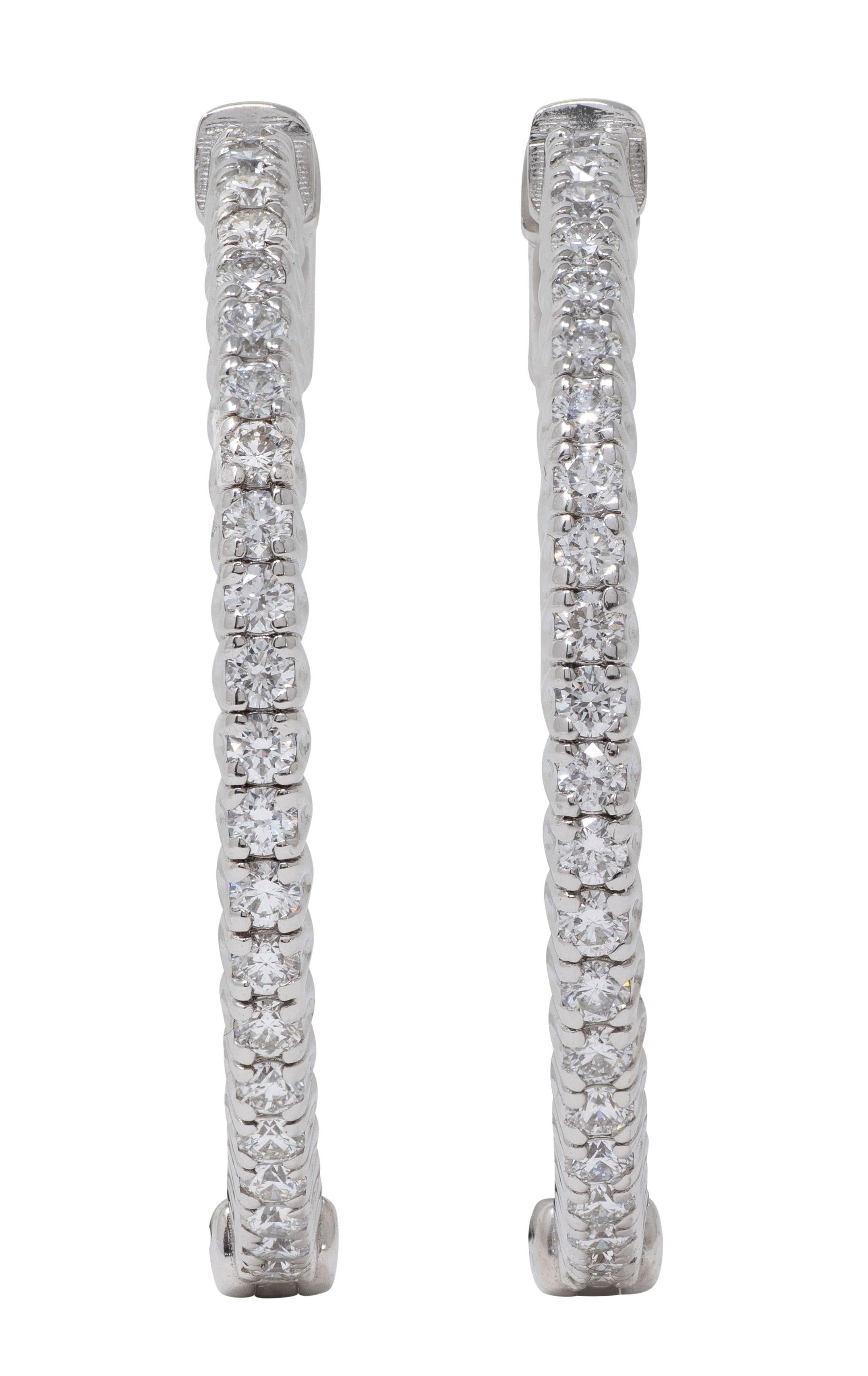 Contemporary 1.50 Carats Diamond 14K Gold Inside Outside 30 MM Hoop Earrings