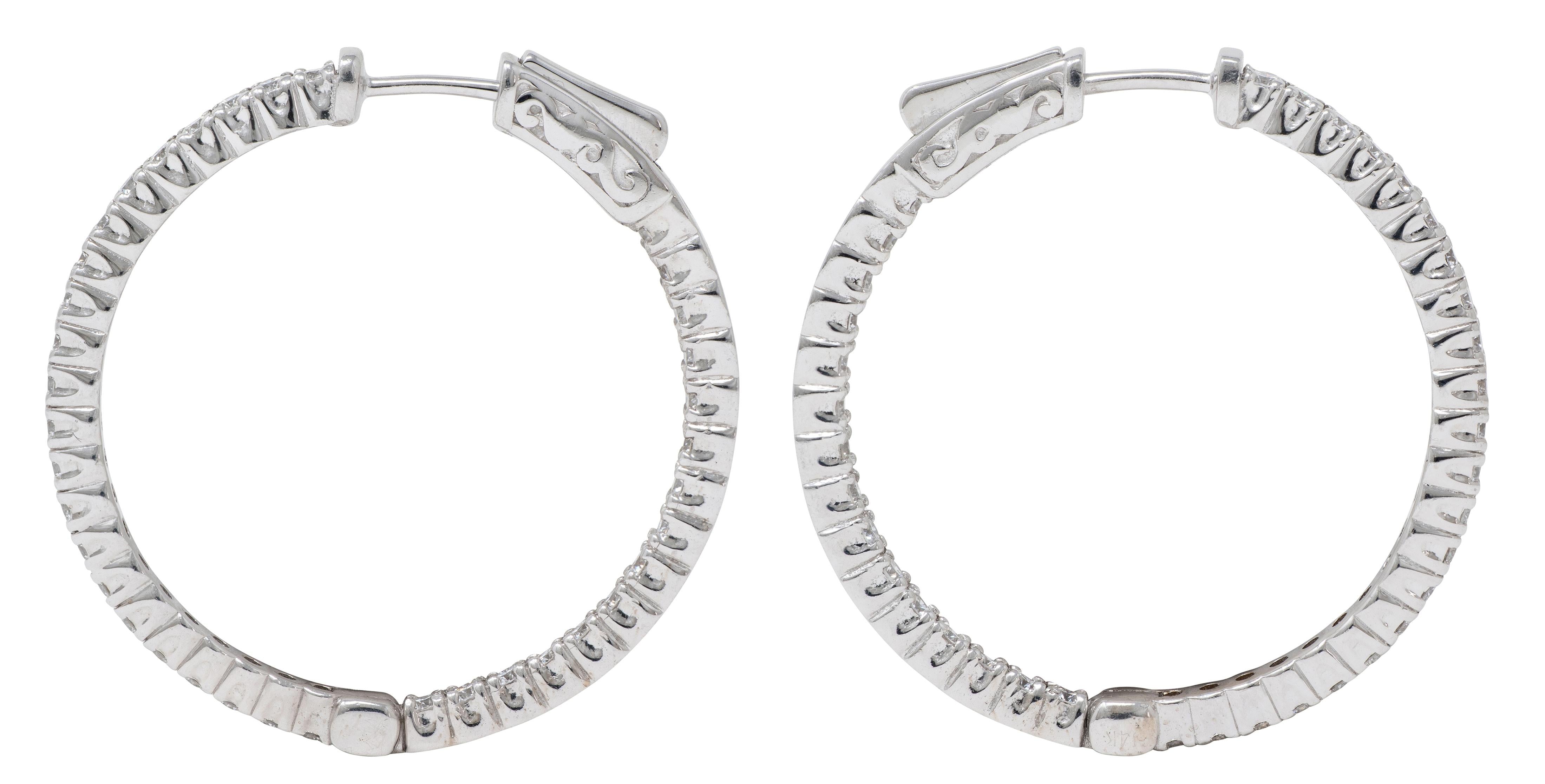Contemporary 1.50 Carats Diamond 14K Gold Inside Outside 30 MM Hoop Earrings