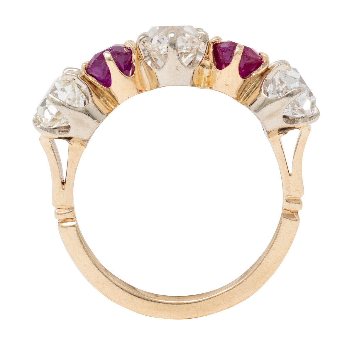 Victorian 3.62 CTW Ruby Old Mine Cut Diamond 14K Gold Antique Band Ring