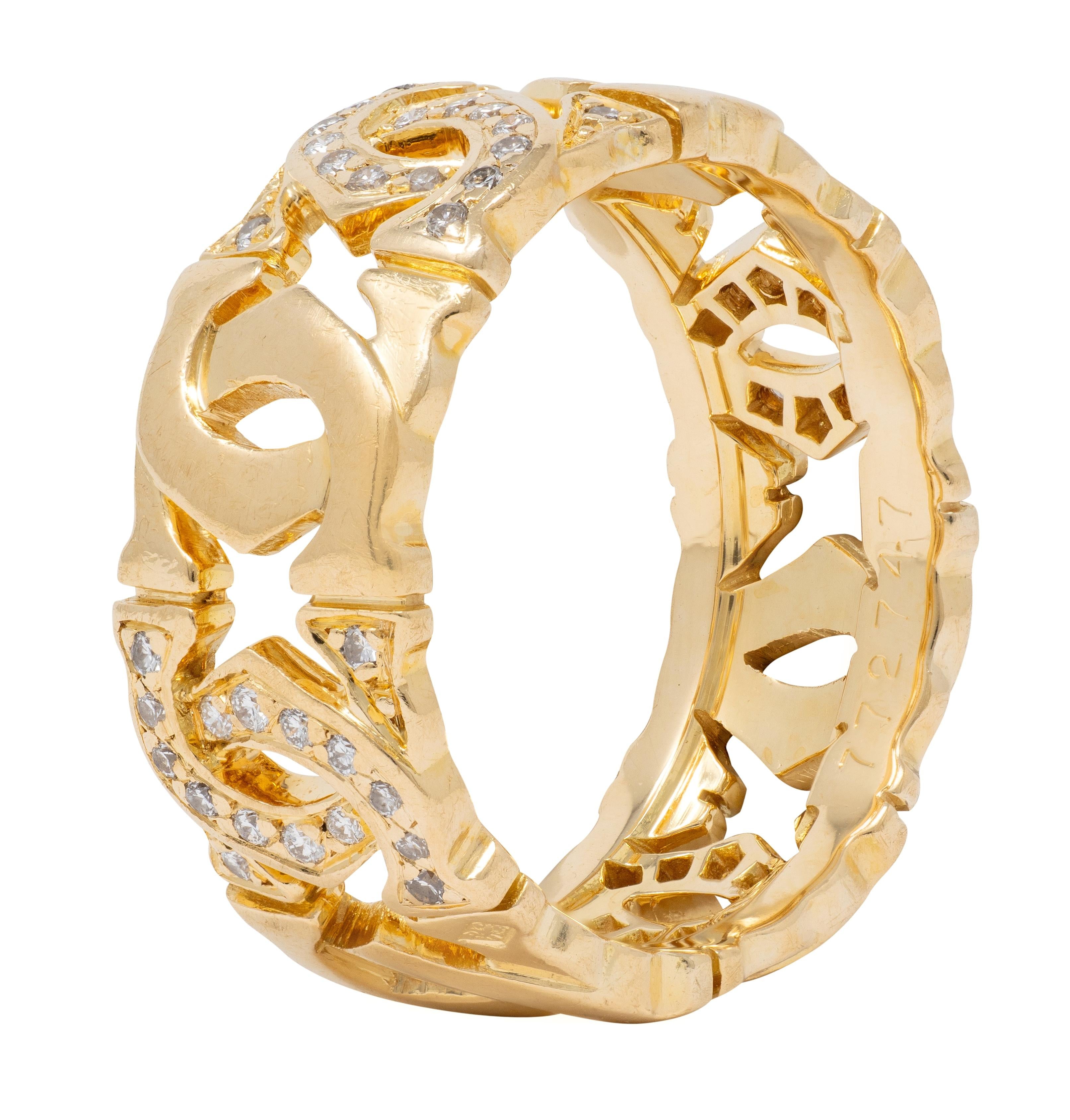 Cartier French Diamond 18K Yellow Gold Vintage Double C Entrelaces Band Ring