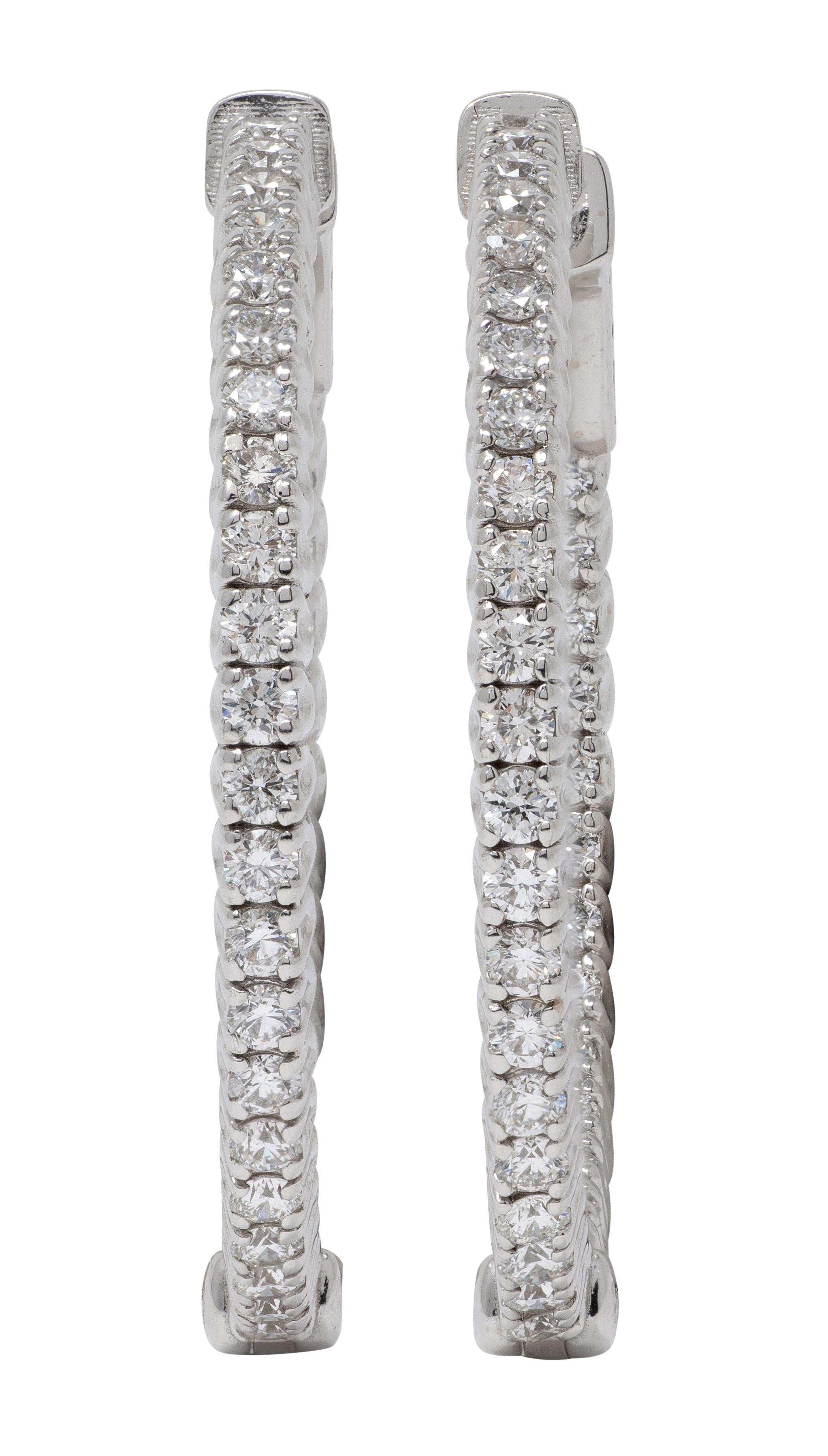 Contemporary 1.50 CTW Diamond 14 Karat White Gold 30 MM Hoop Earrings
