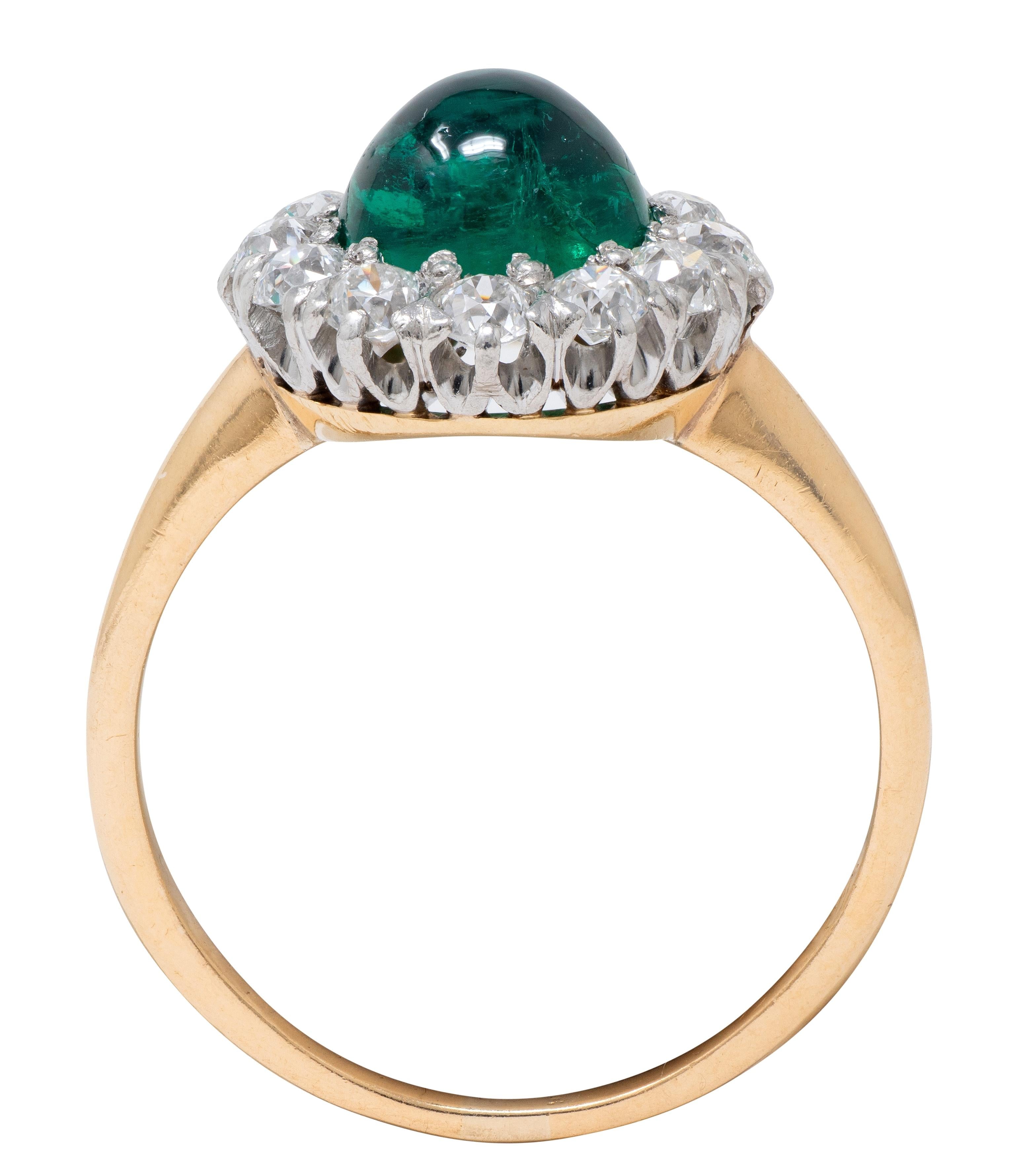 J.E. Caldwell Edwardian Colombian Emerald Diamond Platinum 18K Gold Antique Ring