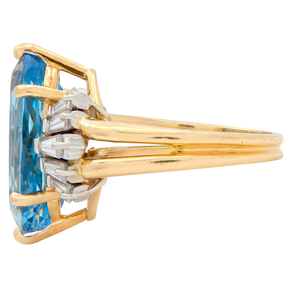 Oscar Heyman Aquamarine Diamond 18K Yellow Gold Platinum Vintage Cocktail Ring