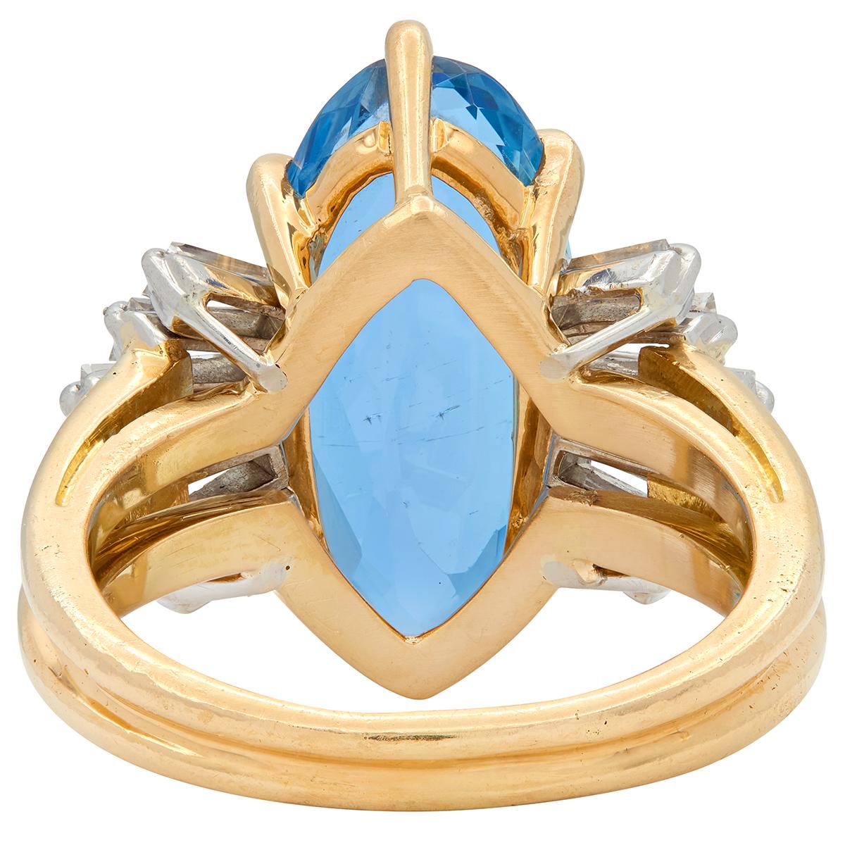 Oscar Heyman Aquamarine Diamond 18K Yellow Gold Platinum Vintage Cocktail Ring