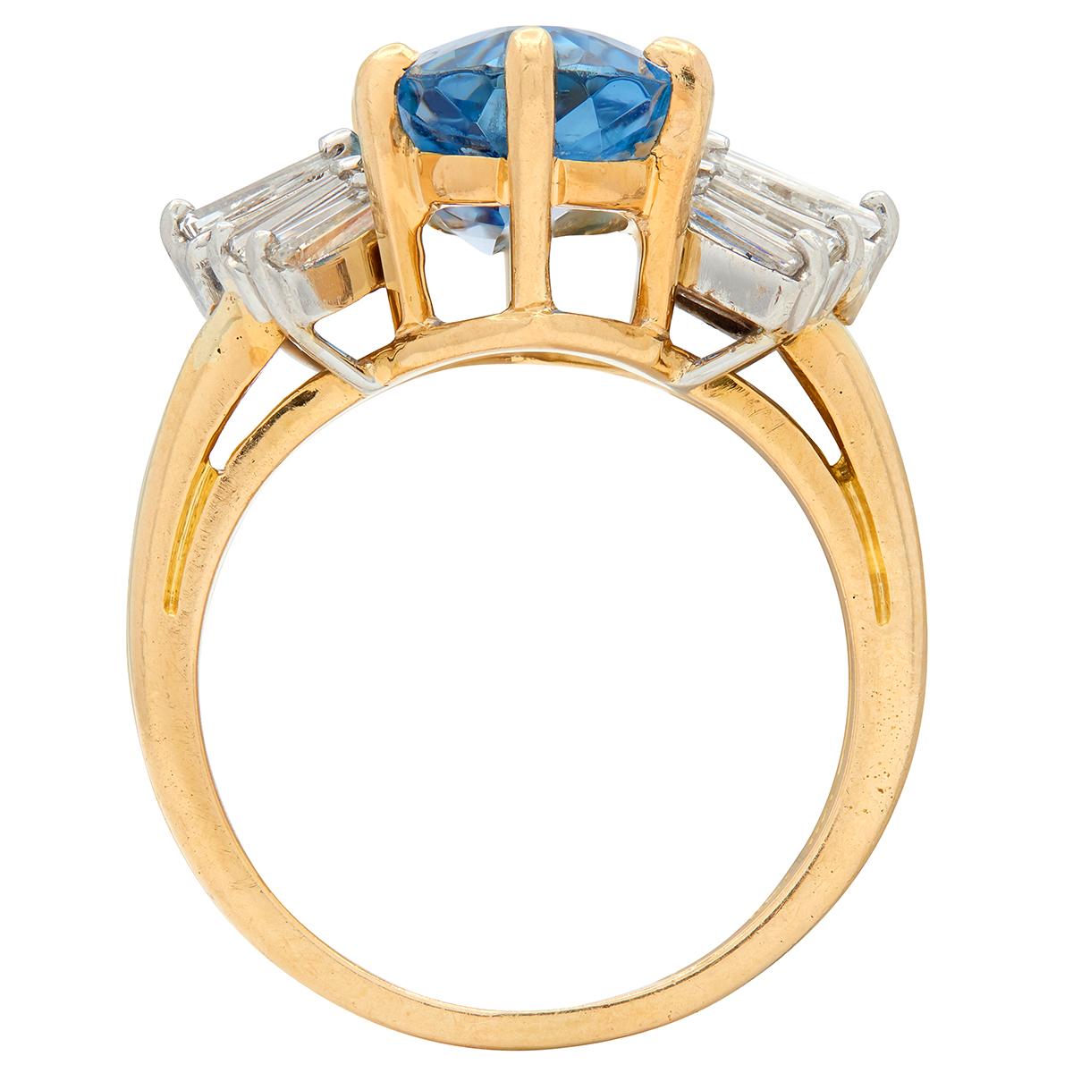 Oscar Heyman Aquamarine Diamond 18K Yellow Gold Platinum Vintage Cocktail Ring