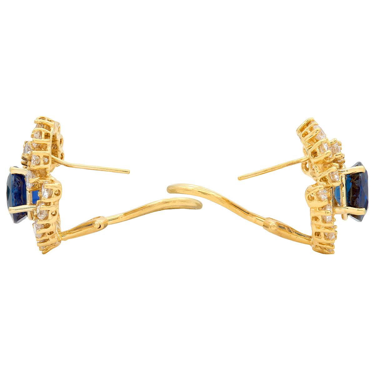 1990's 5.60 CTW Sapphire Diamond 18K Gold Vintage Swirling Halo Earrings