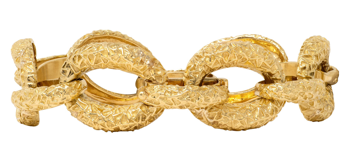 Van Cleef & Arpels 1970's 18 Karat Yellow Gold Vintage Textured Link Bracelet