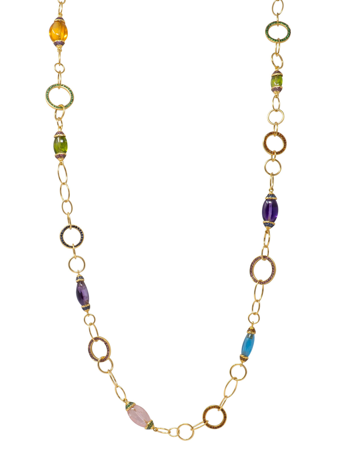 2000's Multi-Gem 18 Karat Yellow Gold Contemporary Beaded Long Station Necklace