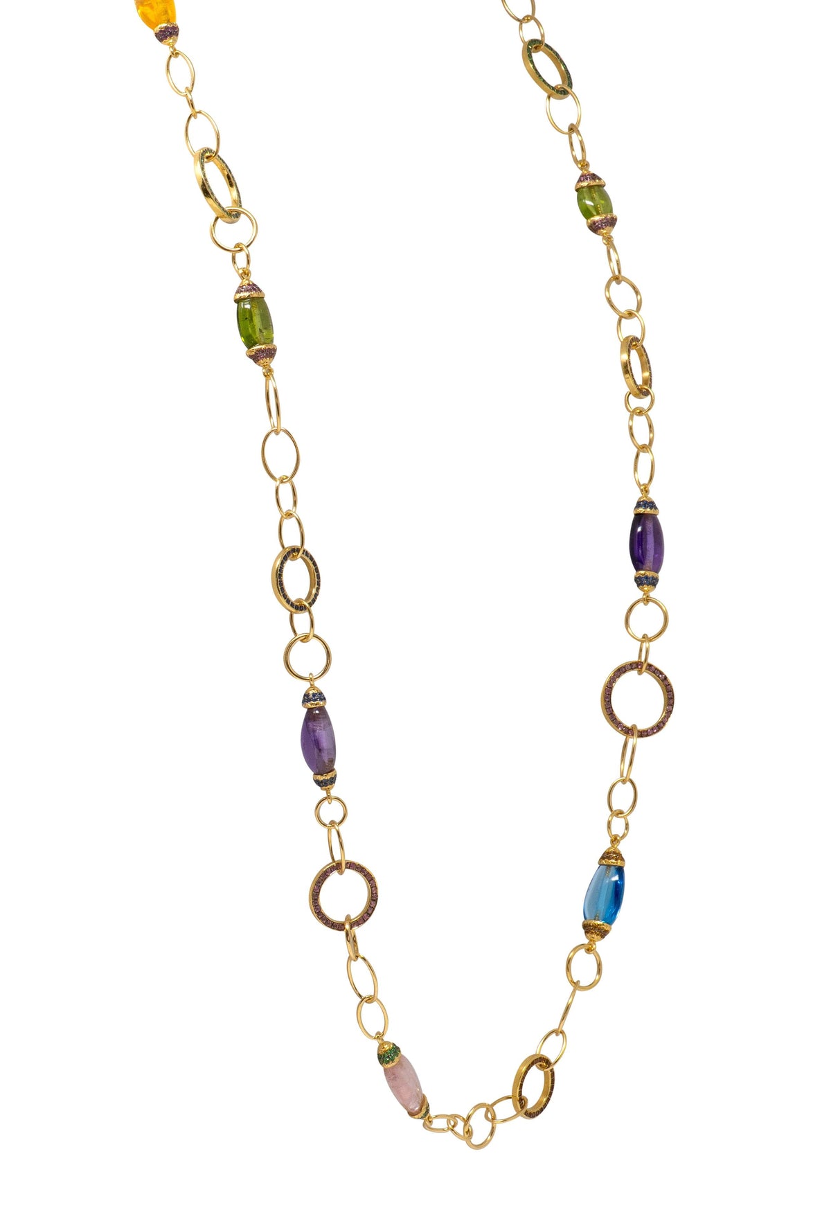 2000's Multi-Gem 18 Karat Yellow Gold Contemporary Beaded Long Station Necklace