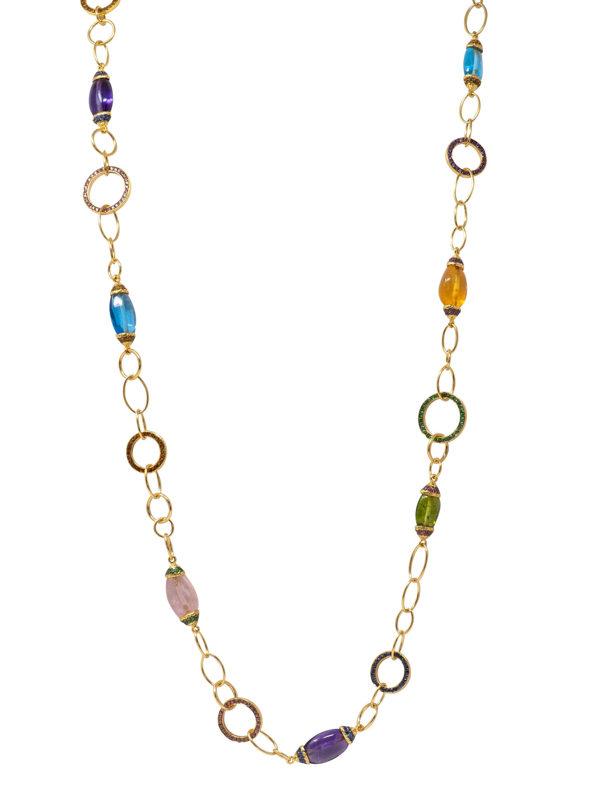 2000's Multi-Gem 18 Karat Yellow Gold Contemporary Beaded Long Station Necklace