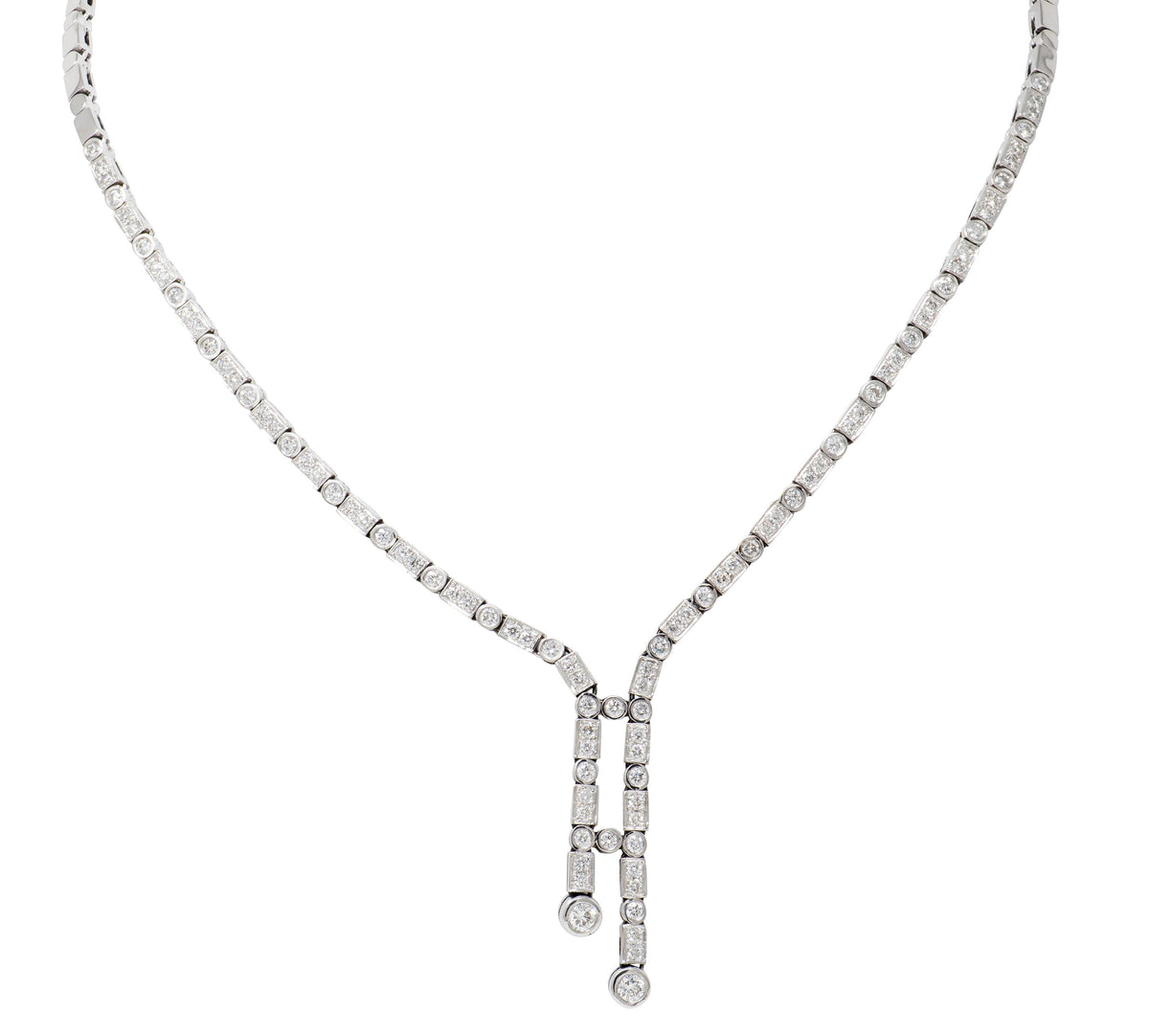2000's Diamond 18 Karat White Gold Contemporary Lariat Necklace