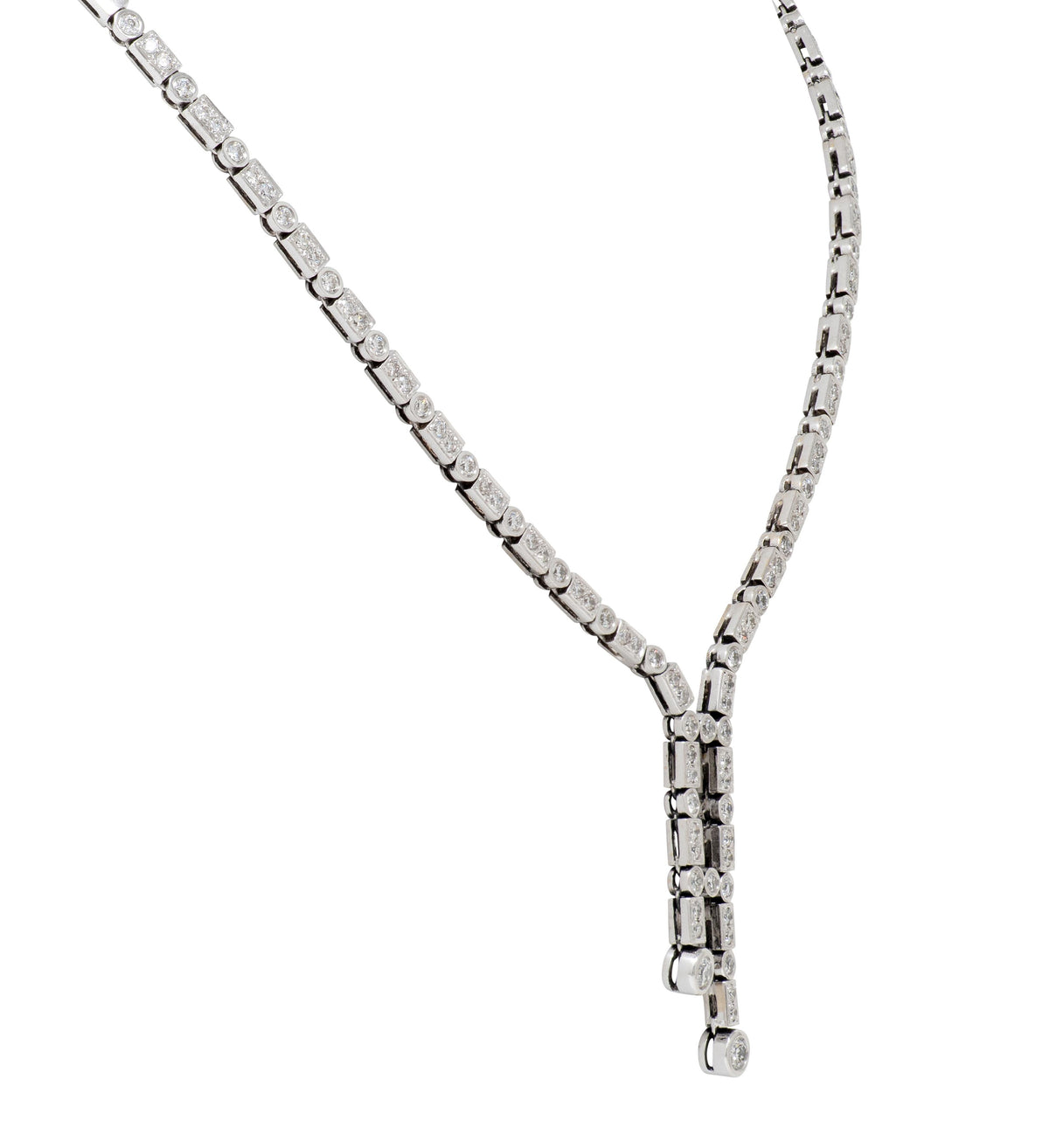 2000's Diamond 18 Karat White Gold Contemporary Lariat Necklace