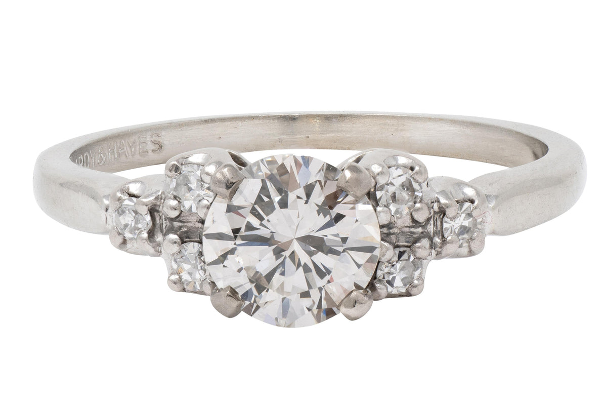 Mid-Century 0.95 CTW Diamond 18K White Gold Fishtail Vintage Engagement Ring