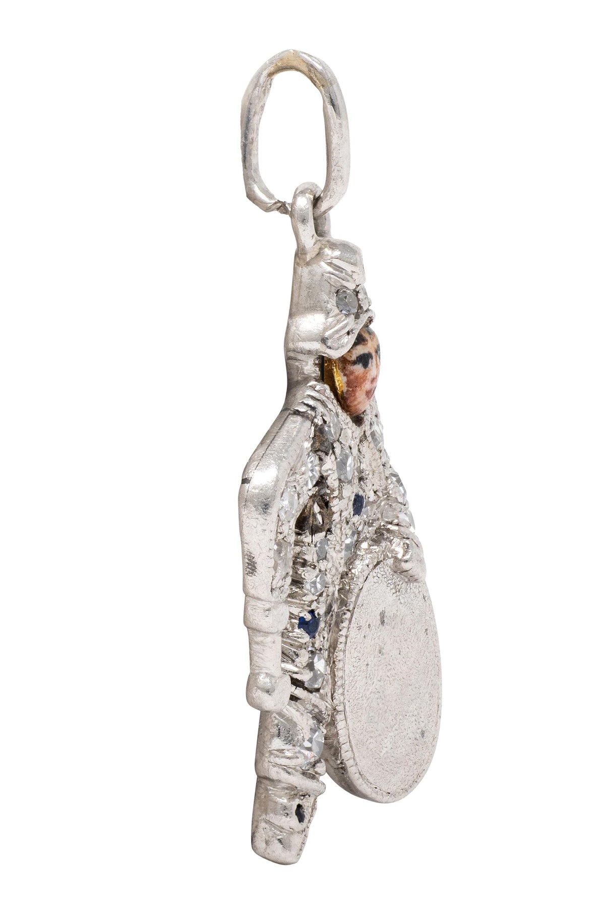 Art Deco Diamond Enamel Sapphire Platinum Vintage Pagliacci Drummer Charm