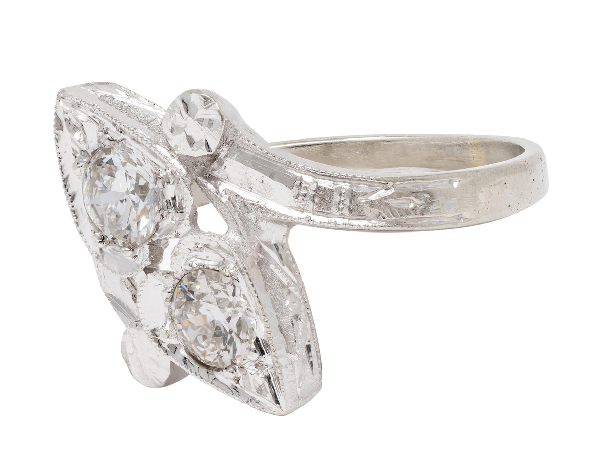 Retro Diamond 0.40 CTW 14 Karat White Gold Heart Vintage Bypass Ring
