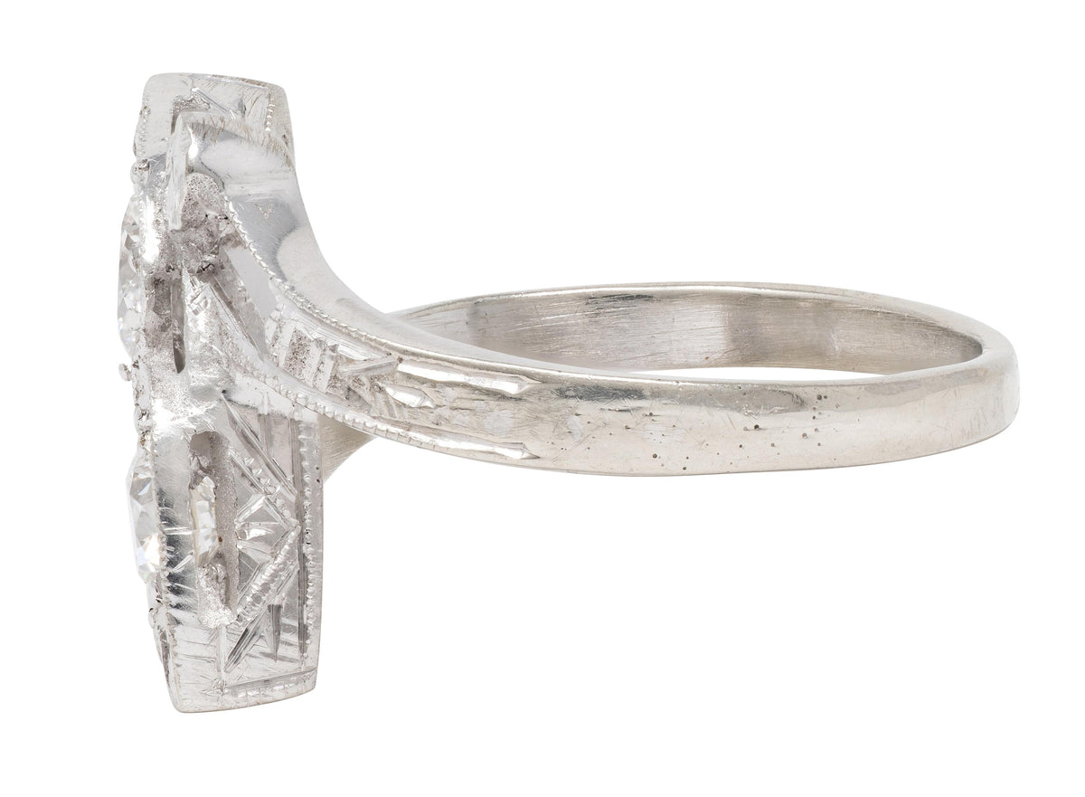 Retro Diamond 0.40 CTW 14 Karat White Gold Heart Vintage Bypass Ring