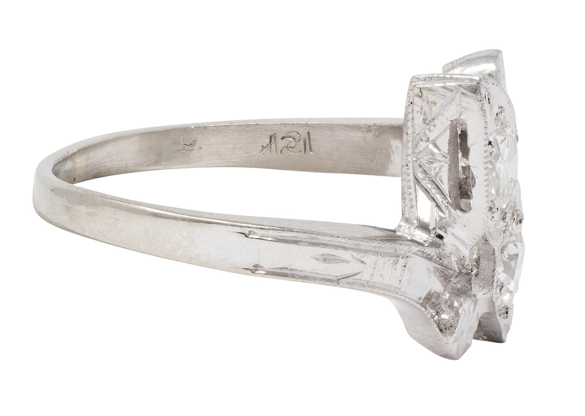 Retro Diamond 0.40 CTW 14 Karat White Gold Heart Vintage Bypass Ring