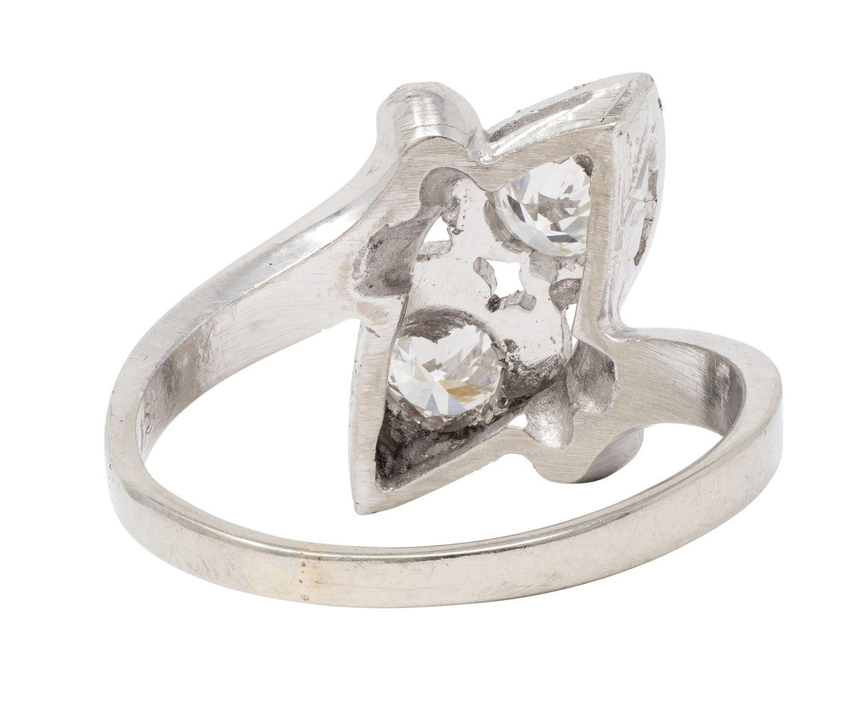 Retro Diamond 0.40 CTW 14 Karat White Gold Heart Vintage Bypass Ring