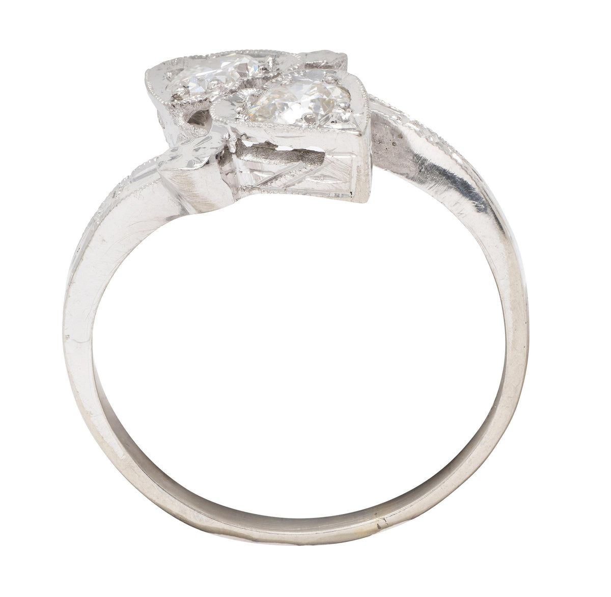 Retro Diamond 0.40 CTW 14 Karat White Gold Heart Vintage Bypass Ring