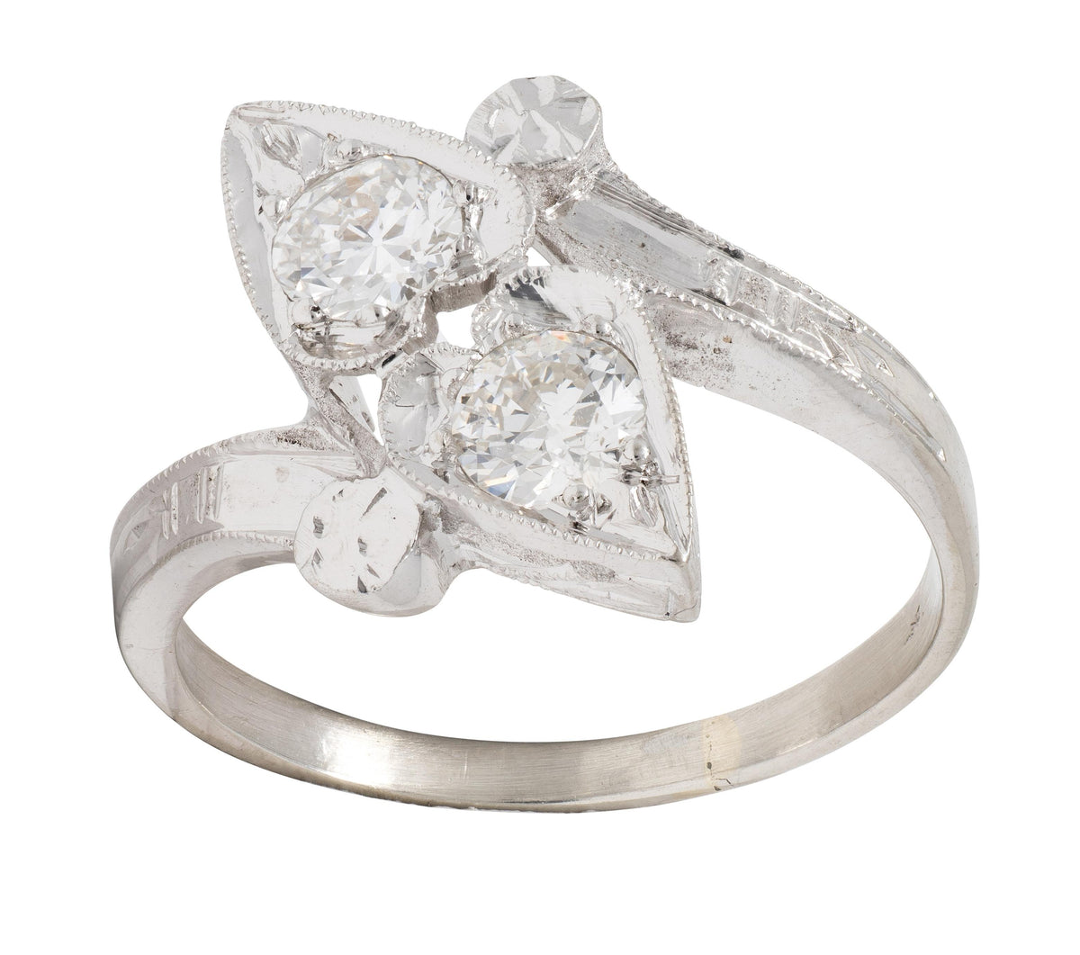 Retro Diamond 0.40 CTW 14 Karat White Gold Heart Vintage Bypass Ring
