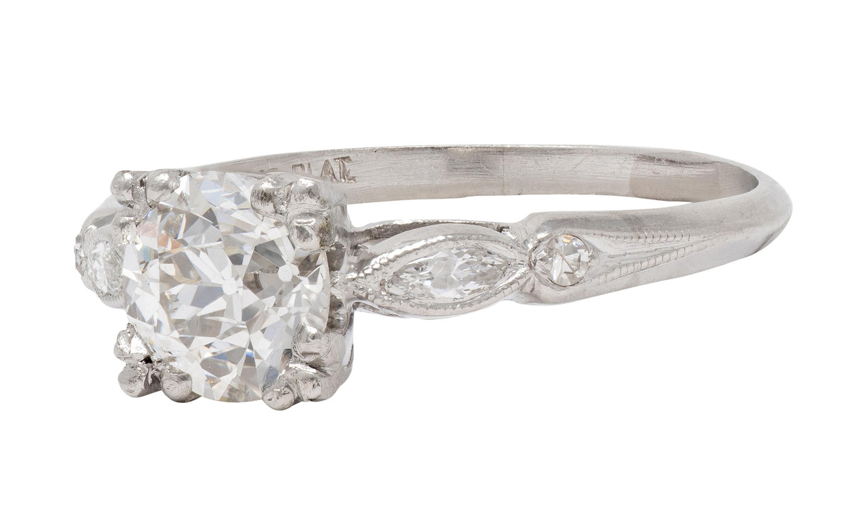 Bristol Co. Retro 1.27 CTW Old European Diamond Platinum Vintage Engagement Ring