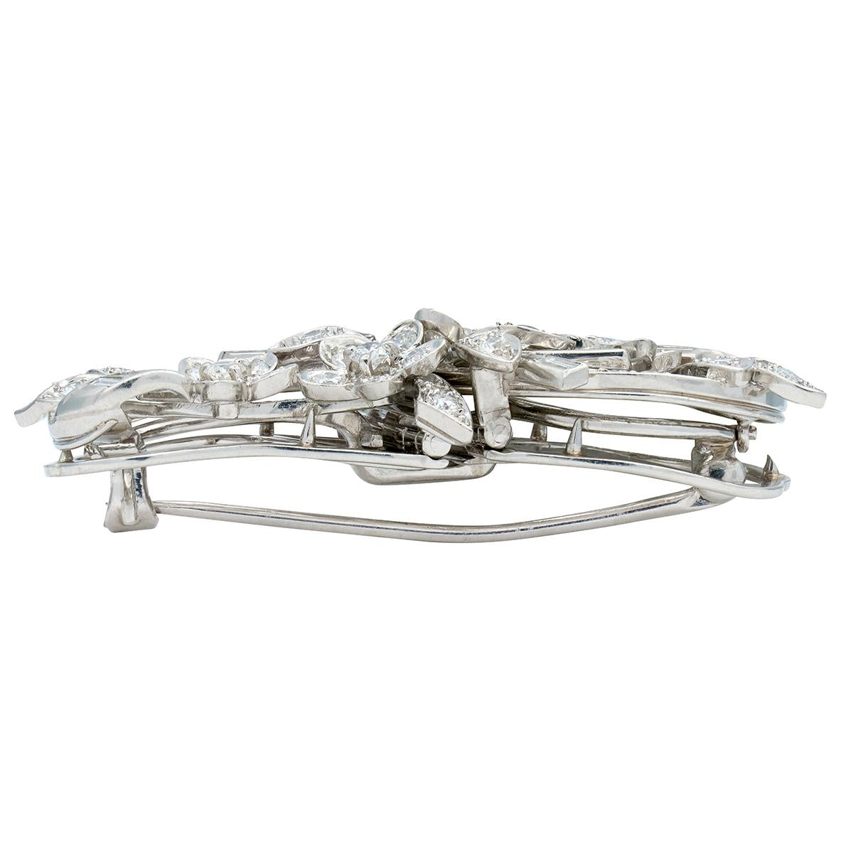 Tiffany & Co. Mid-Century Diamond Platinum Vintage Floral Ribbon Brooch Clip Set