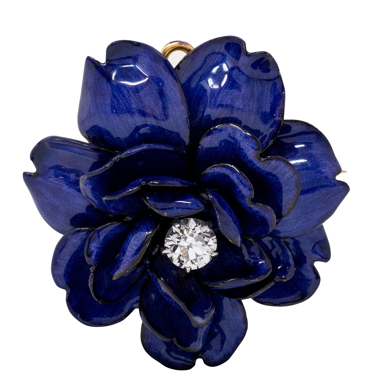 Tiffany & Co. Victorian Diamond Enamel 18K Antique Gardenia Flower Brooch