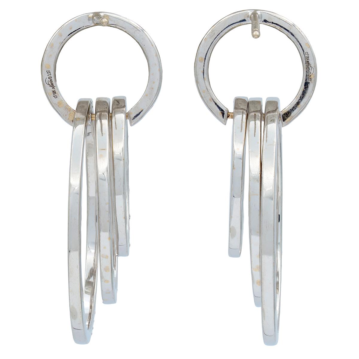 Diamond 18 Karat White Gold Contemporary Tri-Hoop Door-Knocker Earrings
