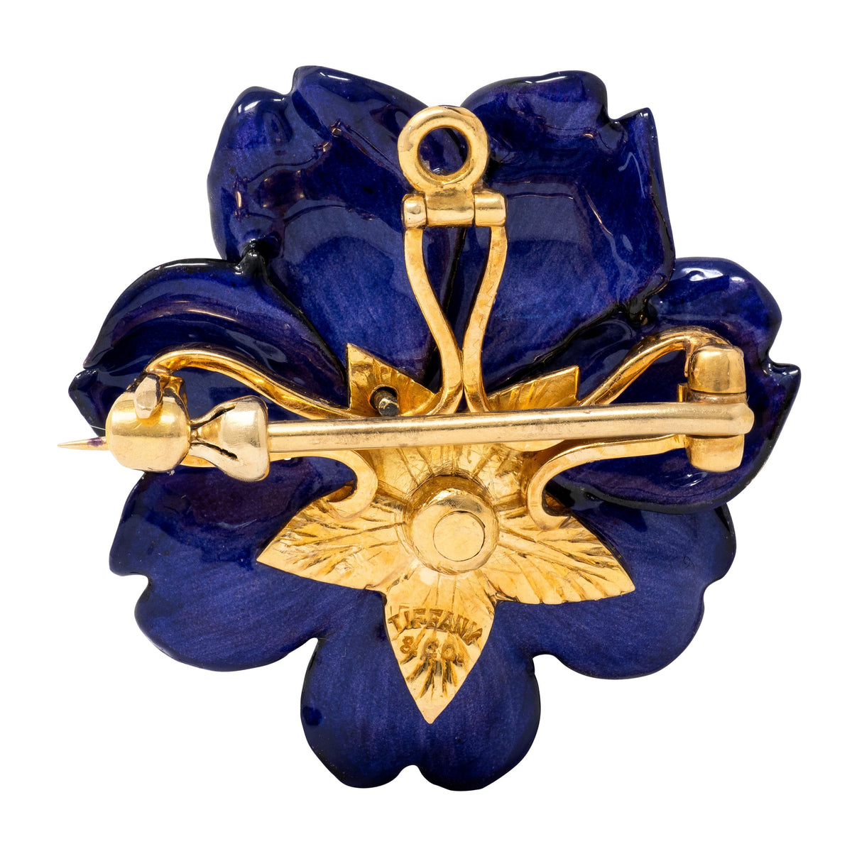 Tiffany & Co. Victorian Diamond Enamel 18K Antique Gardenia Flower Brooch