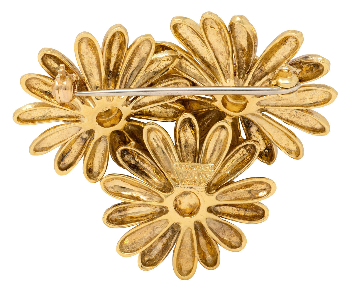 Tiffany & Co. 1960's Ruby 18 Karat Yellow Gold Vintage Daisy Flower Brooch