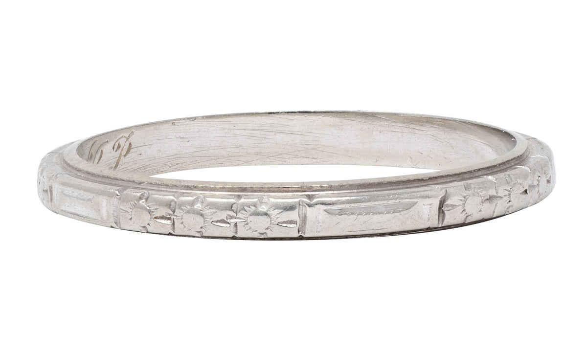 Art Deco 18 Karat White Gold Floral Orange Blossom Wedding Band Ring