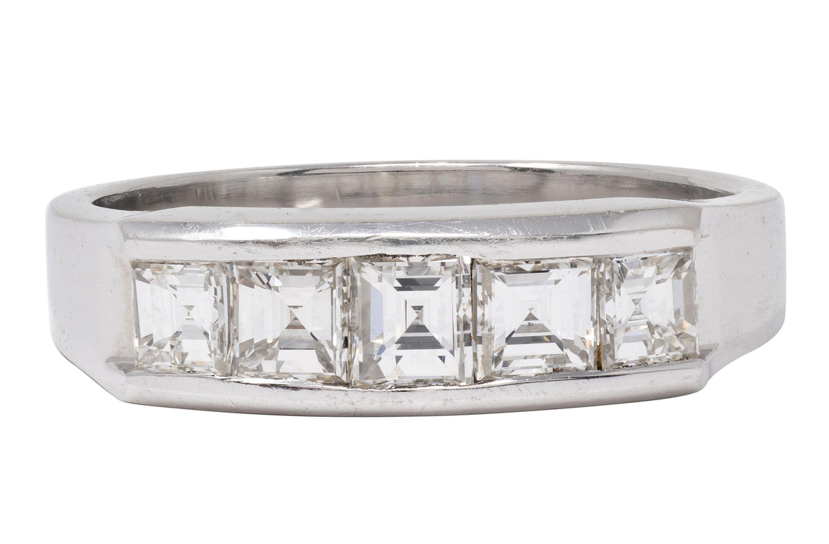 Contemporary 1.03 CTW Square Step Cut Diamond Platinum Channel Band Ring