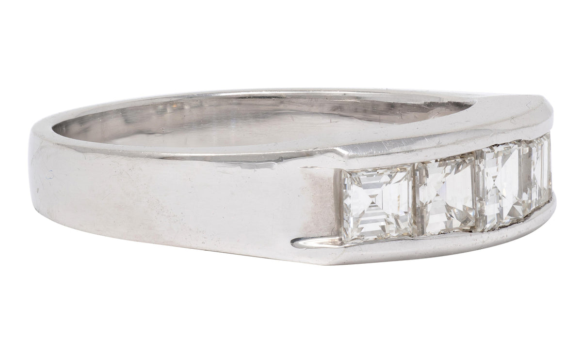 Contemporary 1.03 CTW Square Step Cut Diamond Platinum Channel Band Ring