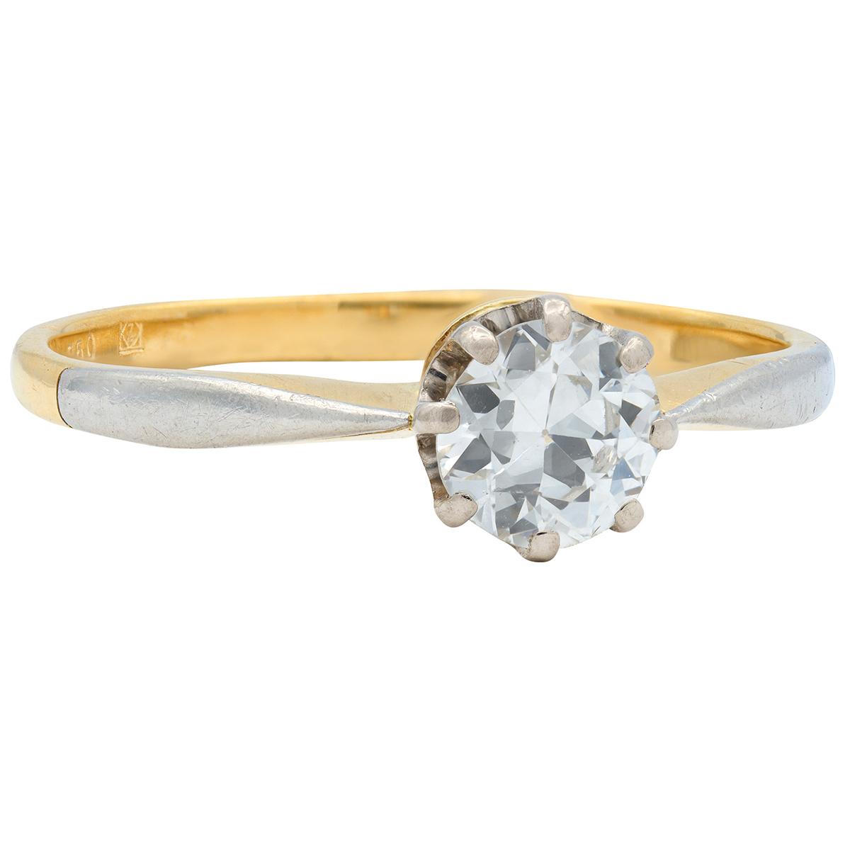Mid-Century 0.45 CT Diamond 18K Gold Platinum Vintage Solitaire Engagement Ring