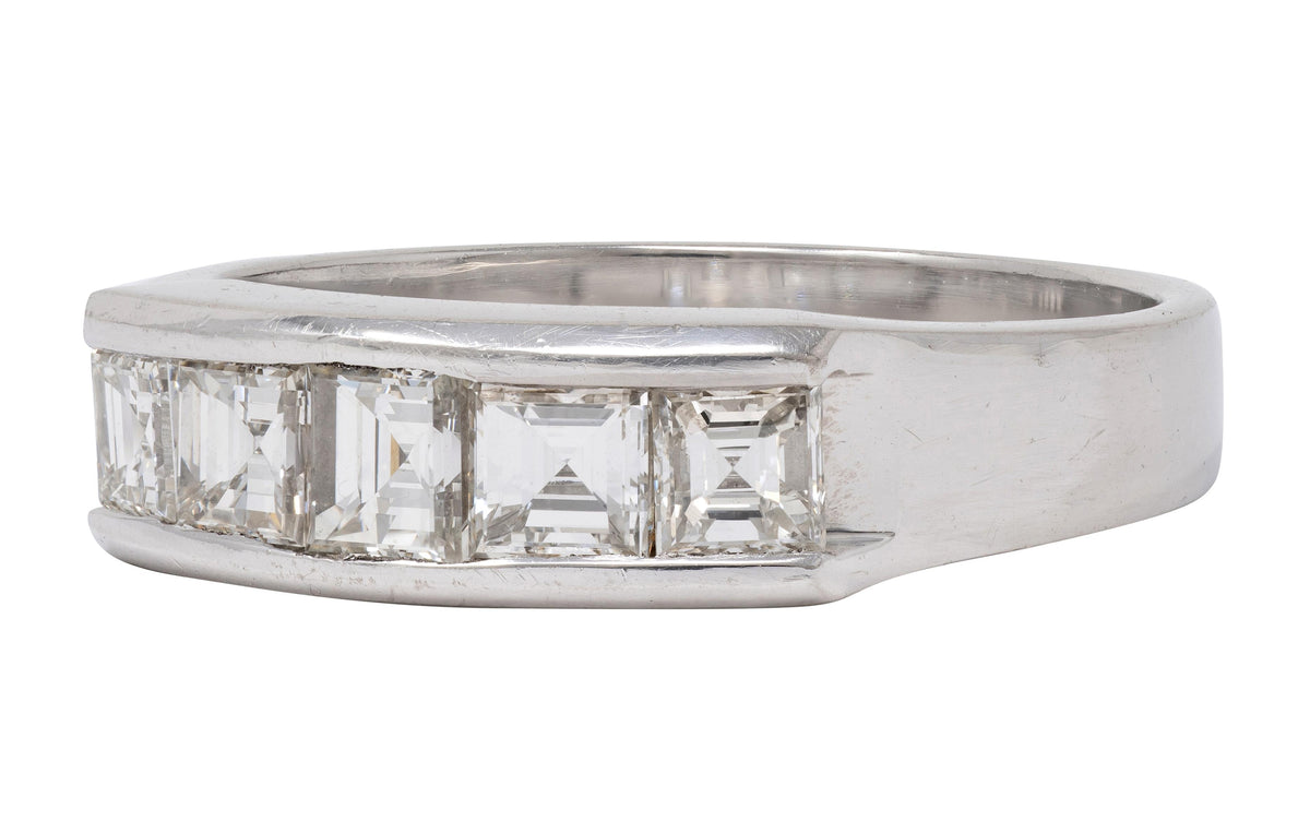 Contemporary 1.03 CTW Square Step Cut Diamond Platinum Channel Band Ring