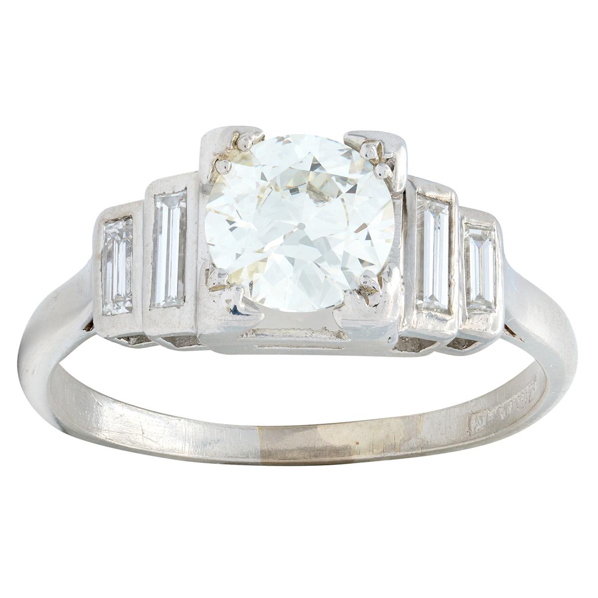 Art Deco Old European Cut Diamond Platinum Vintage Stepped Engagement Ring