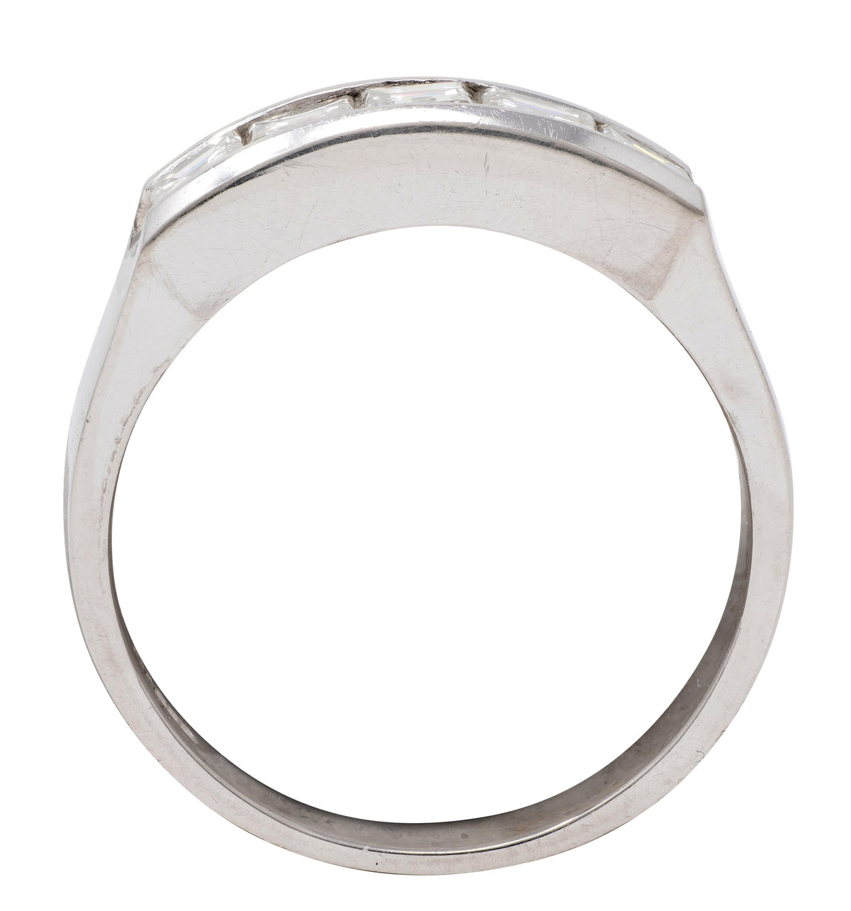 Contemporary 1.03 CTW Square Step Cut Diamond Platinum Channel Band Ring