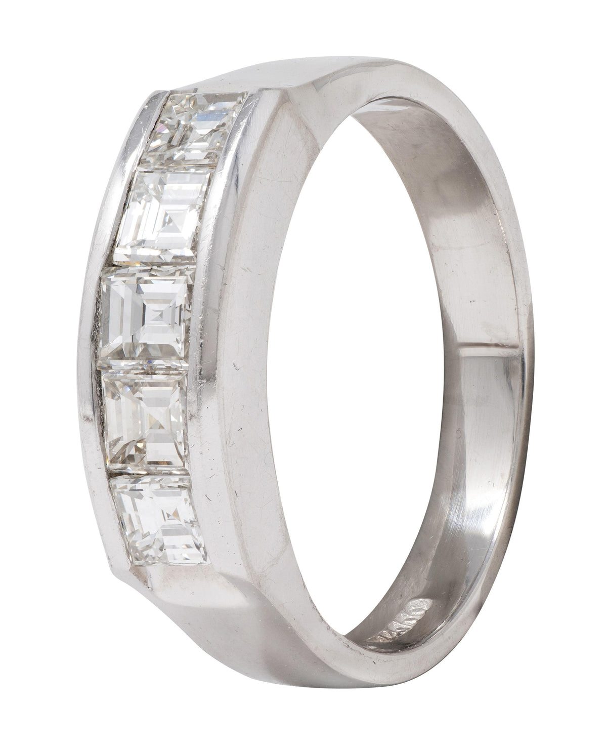 Contemporary 1.03 CTW Square Step Cut Diamond Platinum Channel Band Ring