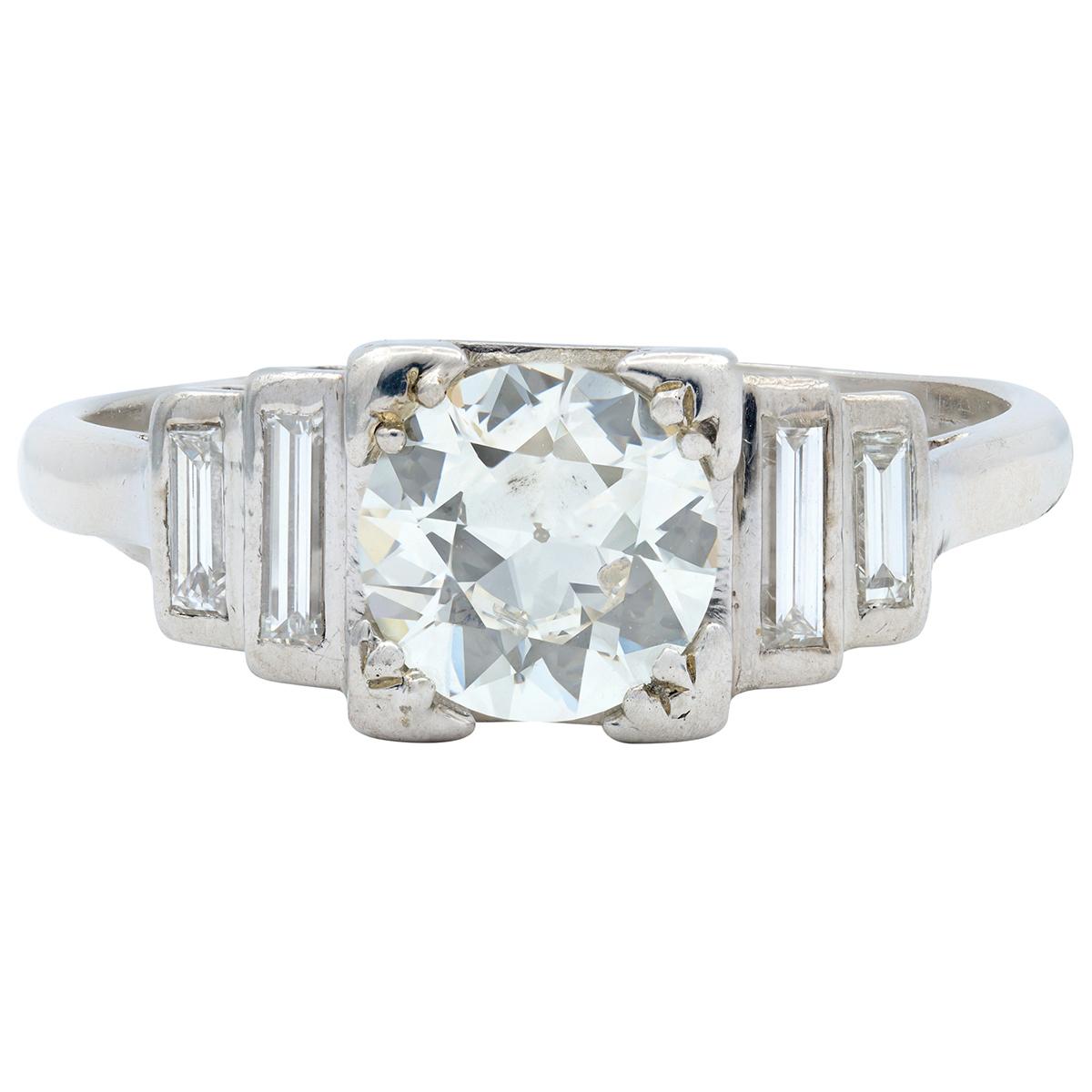 Art Deco Old European Cut Diamond Platinum Vintage Stepped Engagement Ring